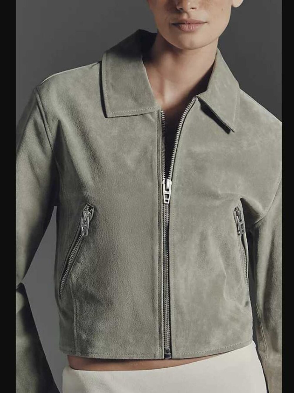 New XS Anthropologie x BLANKNYC cropped suede leather moto jacket in Wild Sage